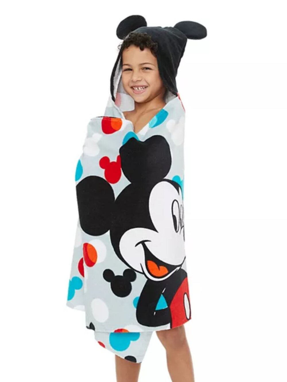 Disney Mickey Mouse Kids Hooded Bath Wrap Gray Beach Towel Unisex